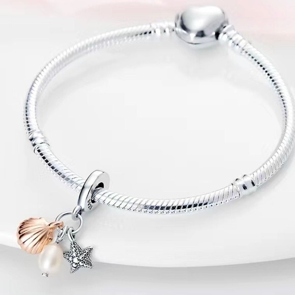 S925 Sterling Silver Seaside Sea Shell Star Fish & Stone Charm - Picture 3 of 5